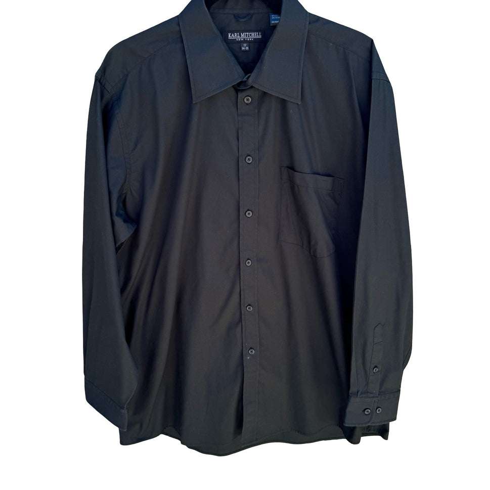 Karl Mitchell New York Minimalist Dress Shirt Black Professional Mens 17 34-35