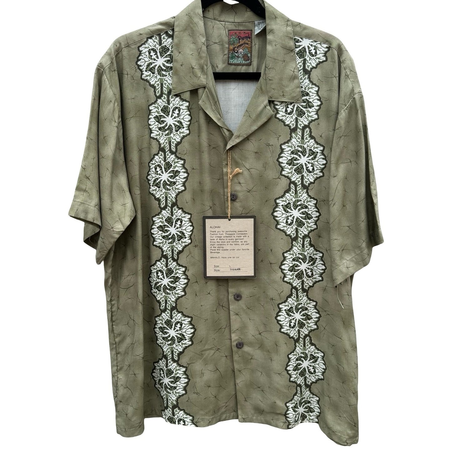 Pineapple Connection Mens L Green Tropical Hibiscus Aloha Shirt NEW Hawaiian