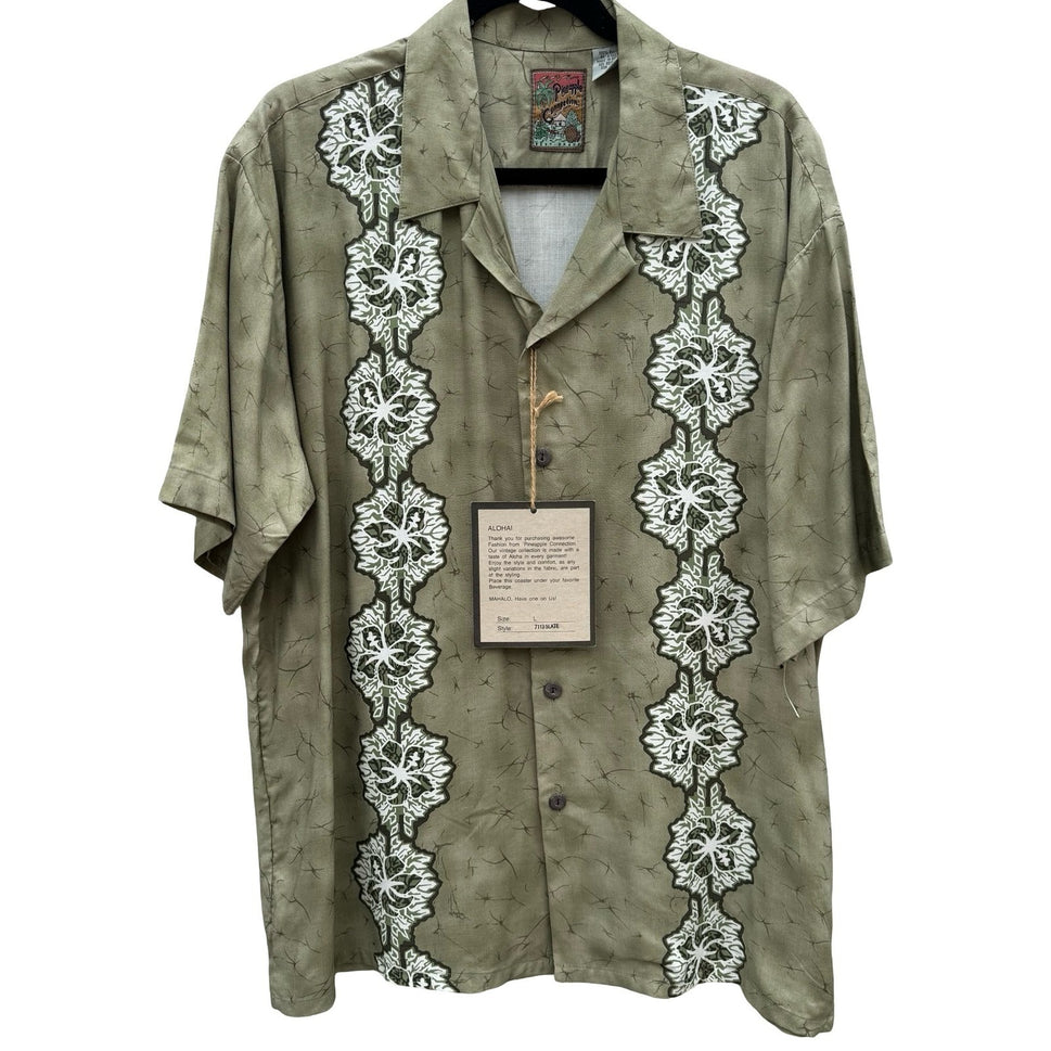 Pineapple Connection Mens L Green Tropical Hibiscus Aloha Shirt NEW Hawaiian