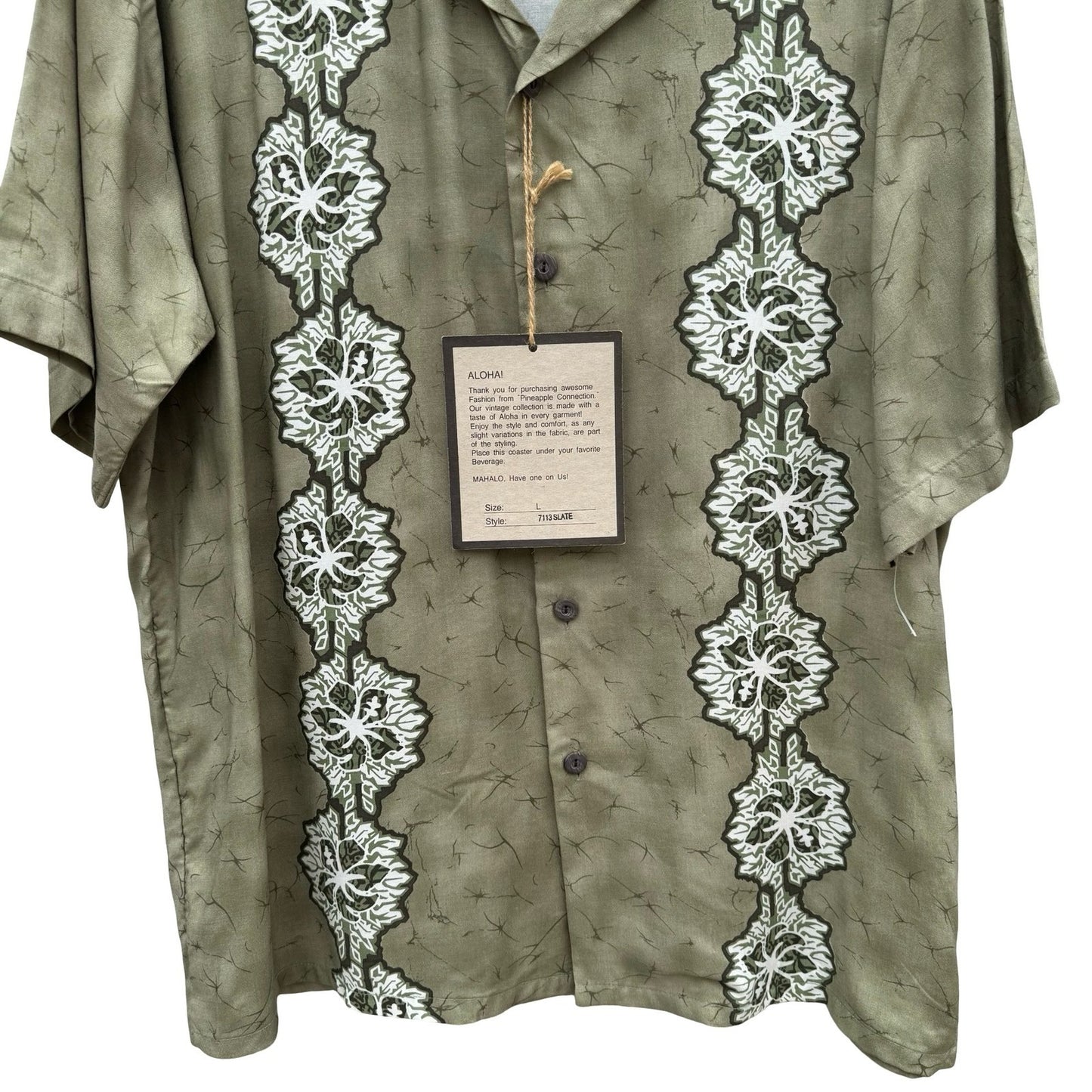 Pineapple Connection Mens L Green Tropical Hibiscus Aloha Shirt NEW Hawaiian
