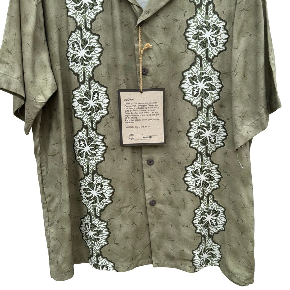 Pineapple Connection Mens L Green Tropical Hibiscus Aloha Shirt NEW Hawaiian