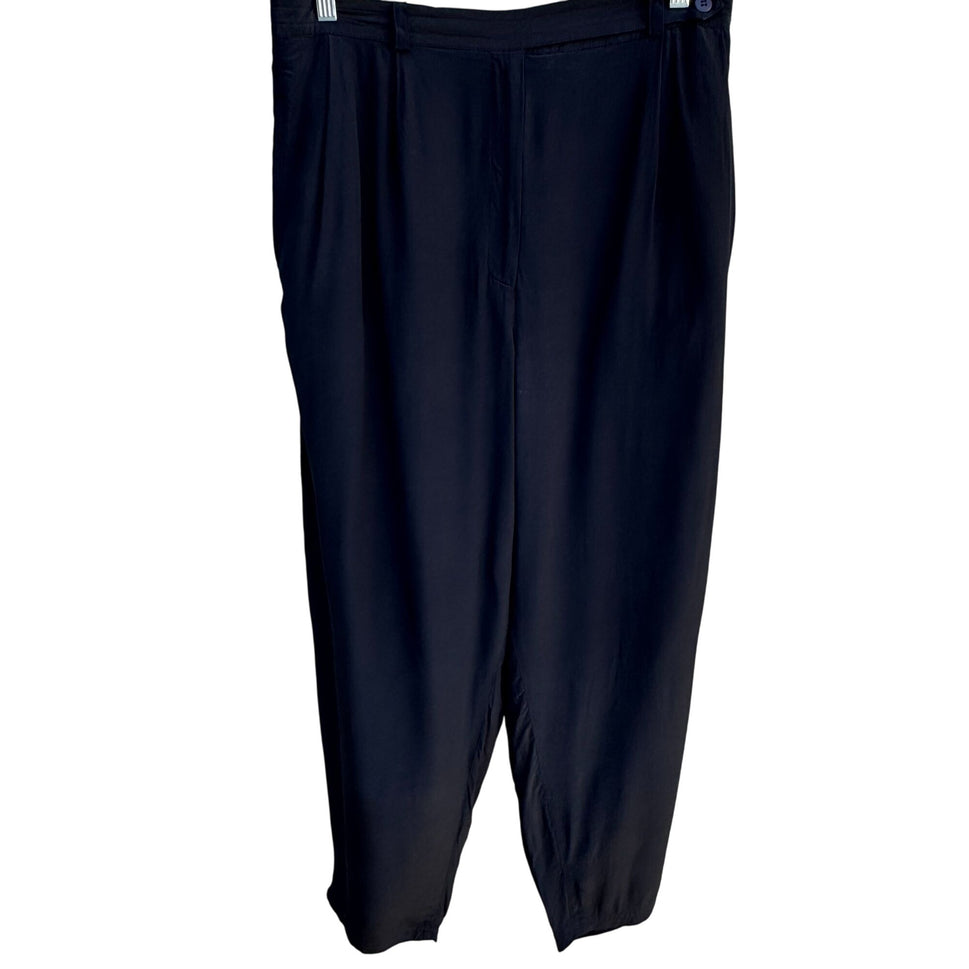 August Silk Vintage Womens Relaxed Fit Black Pleated Elastic Waist Dress Pants