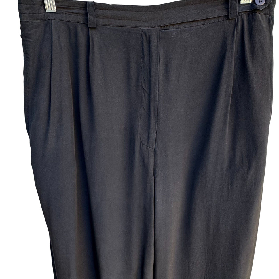 August Silk Vintage Womens Relaxed Fit Black Pleated Elastic Waist Dress Pants