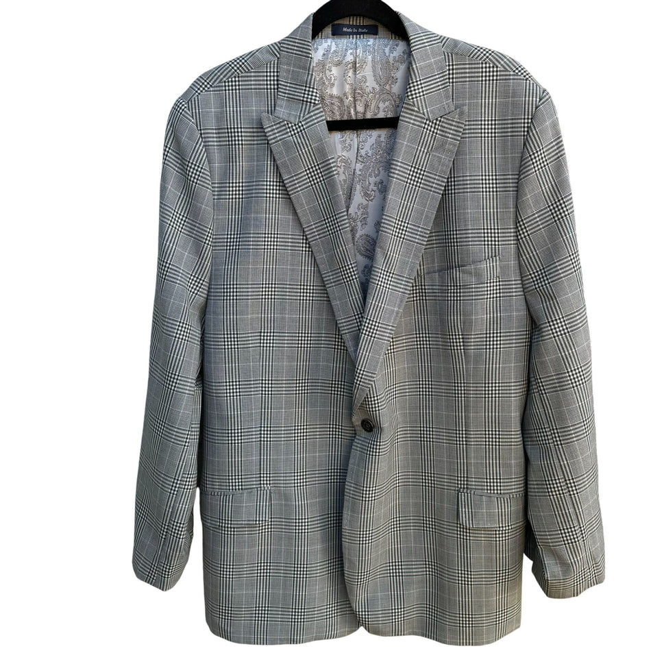 Sergio Valentino Mens Gray Wool Checkered Single Breasted Blazer Plus Vest Set 44L