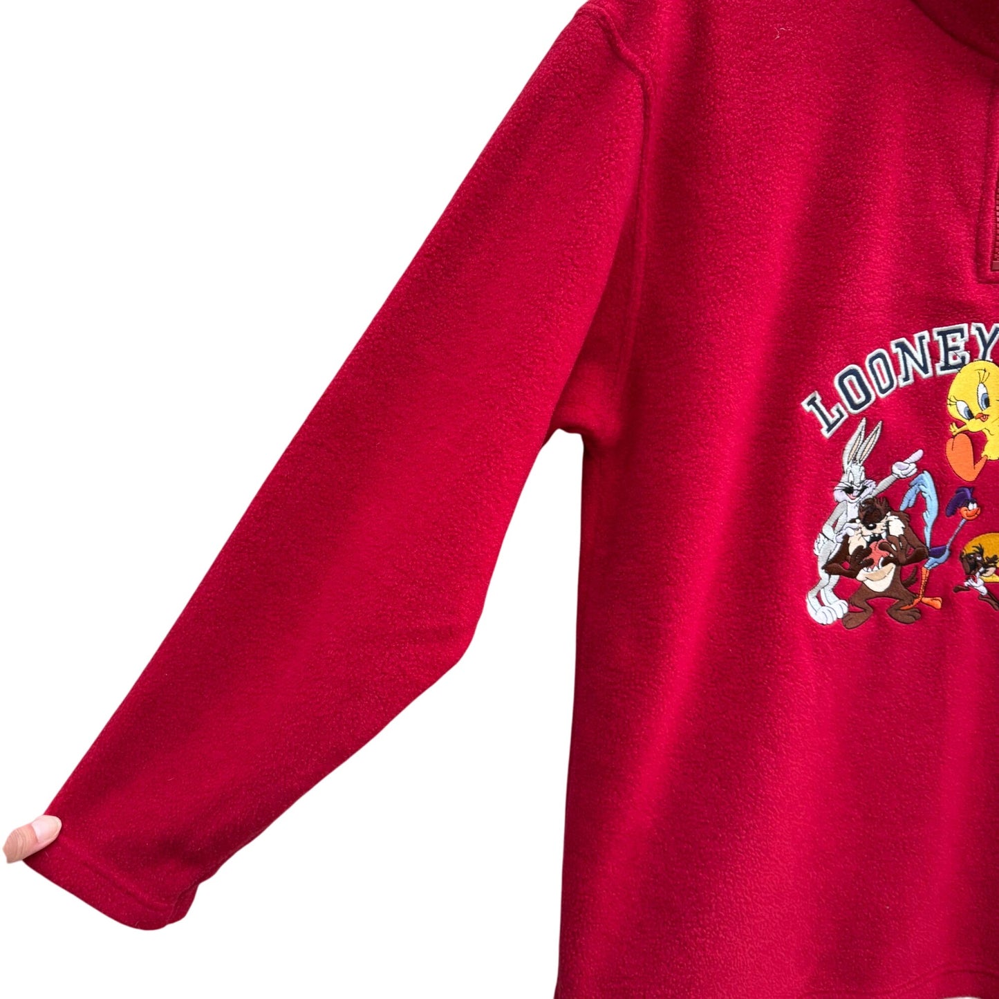 Looney Tunes Red Fleece Pullover Half-Zip Chest Pocket Fleece Unisex Sweatshirt