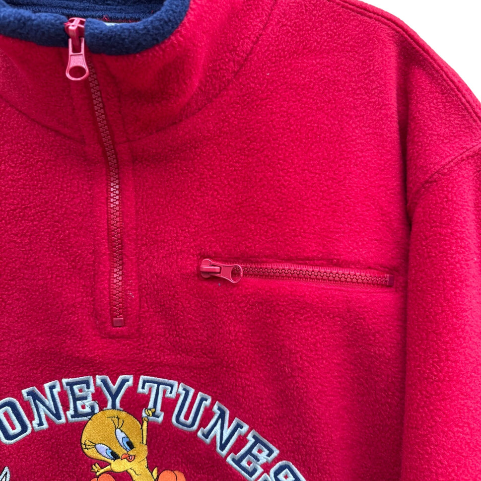 Looney Tunes Red Fleece Pullover Half-Zip Chest Pocket Fleece Unisex Sweatshirt