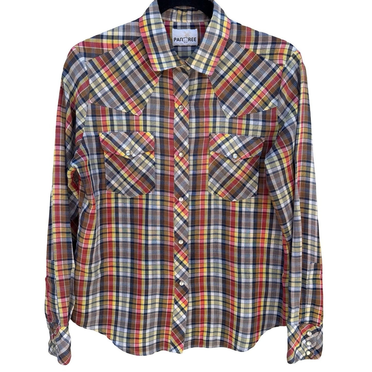 Pan-Tree Vintage Western Pearl Snap Shirt Plaid Multicolor Long Sleeve Mens M