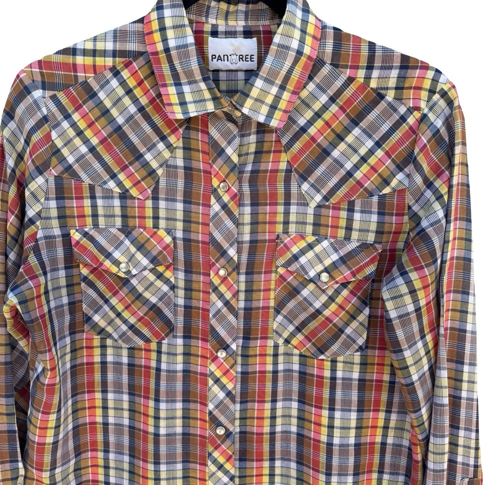 Pan-Tree Vintage Western Pearl Snap Shirt Plaid Multicolor Long Sleeve Mens M