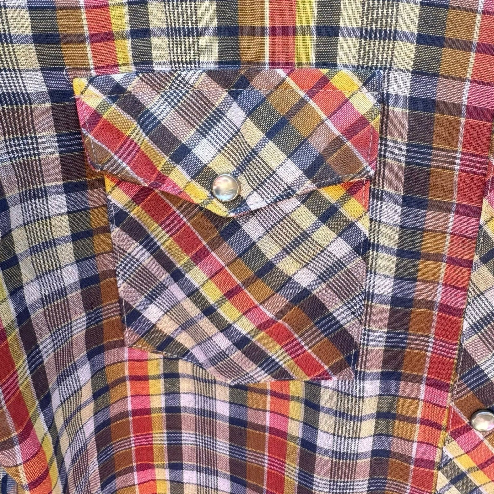 Pan-Tree Vintage Western Pearl Snap Shirt Plaid Multicolor Long Sleeve Mens M