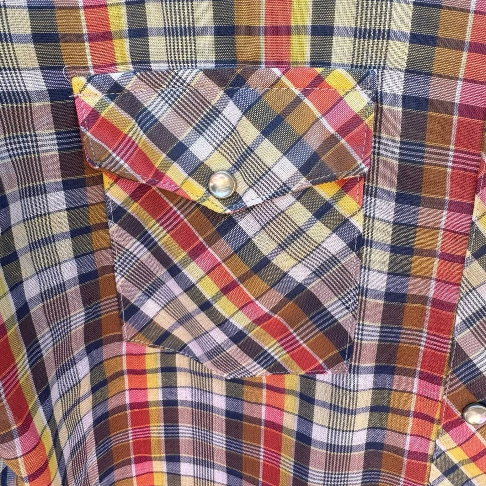 Pan-Tree Vintage Western Pearl Snap Shirt Plaid Multicolor Long Sleeve Mens M