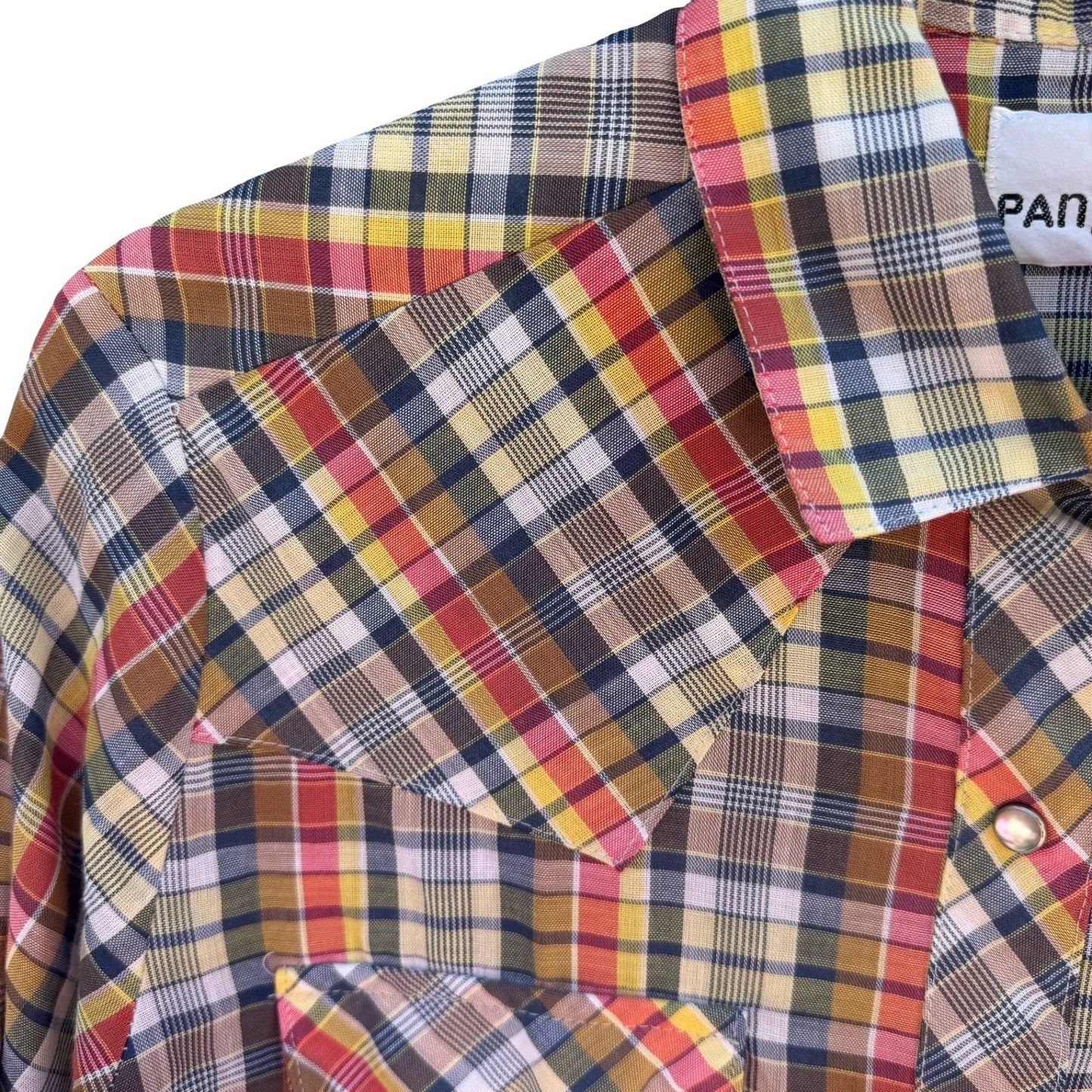 Pan-Tree Vintage Western Pearl Snap Shirt Plaid Multicolor Long Sleeve Mens M