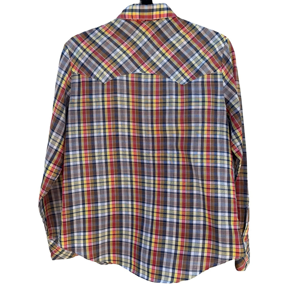 Pan-Tree Vintage Western Pearl Snap Shirt Plaid Multicolor Long Sleeve Mens M