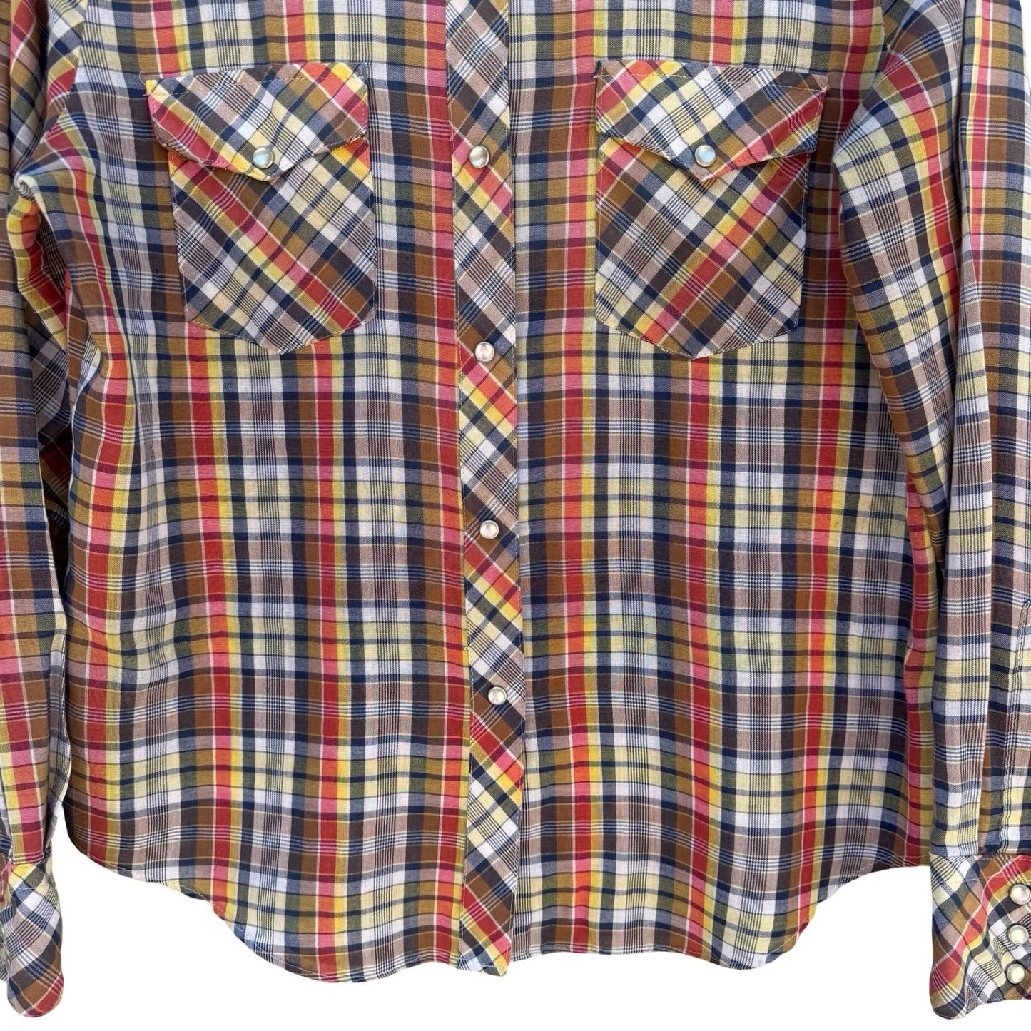 Pan-Tree Vintage Western Pearl Snap Shirt Plaid Multicolor Long Sleeve Mens M