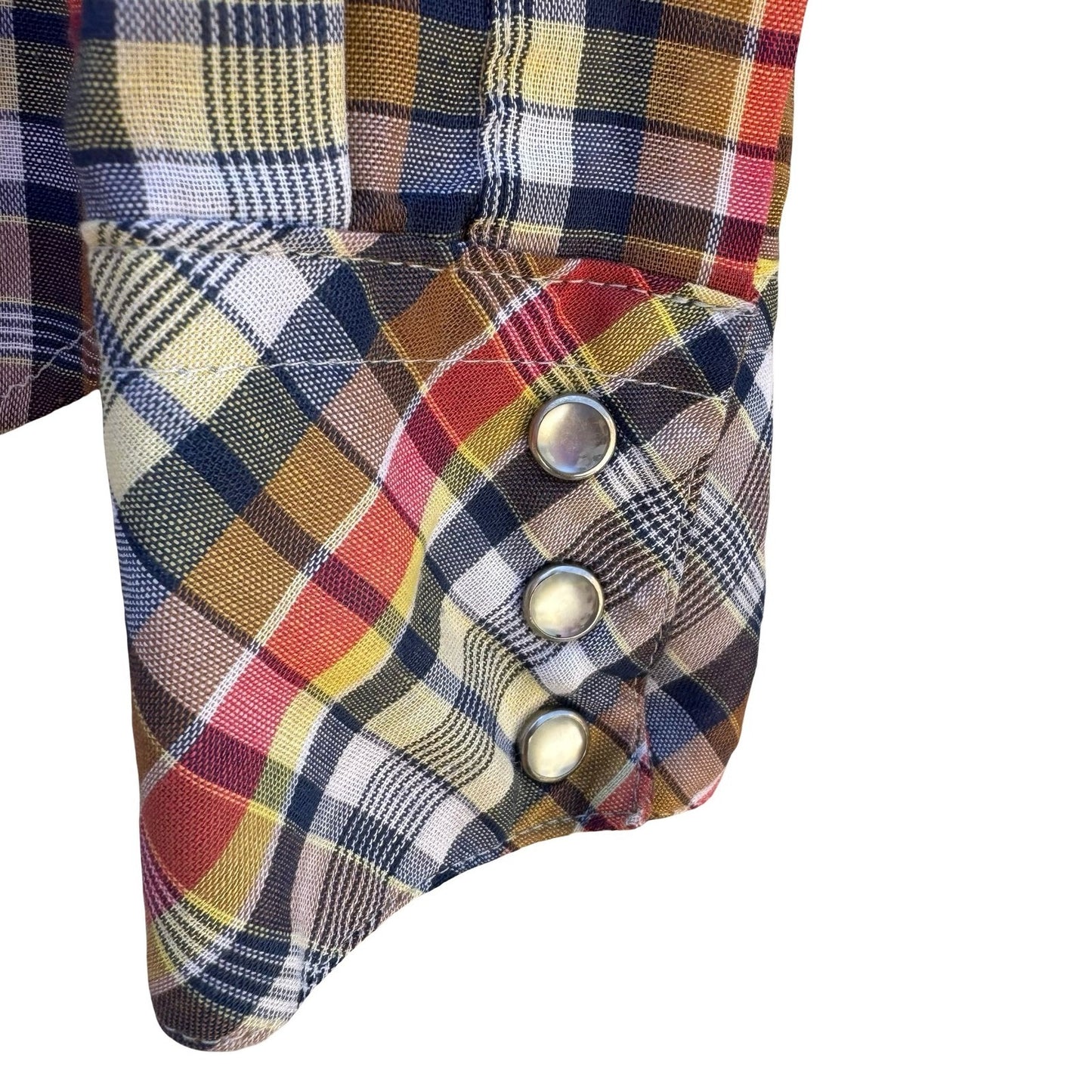 Pan-Tree Vintage Western Pearl Snap Shirt Plaid Multicolor Long Sleeve Mens M