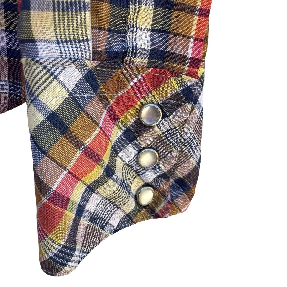 Pan-Tree Vintage Western Pearl Snap Shirt Plaid Multicolor Long Sleeve Mens M