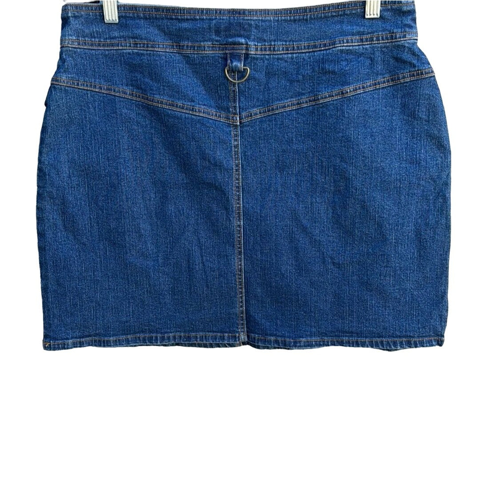 Juke Box Stretch Vintage Y2K Women's Denim Mini Skirt With D-Ring Pocket Details