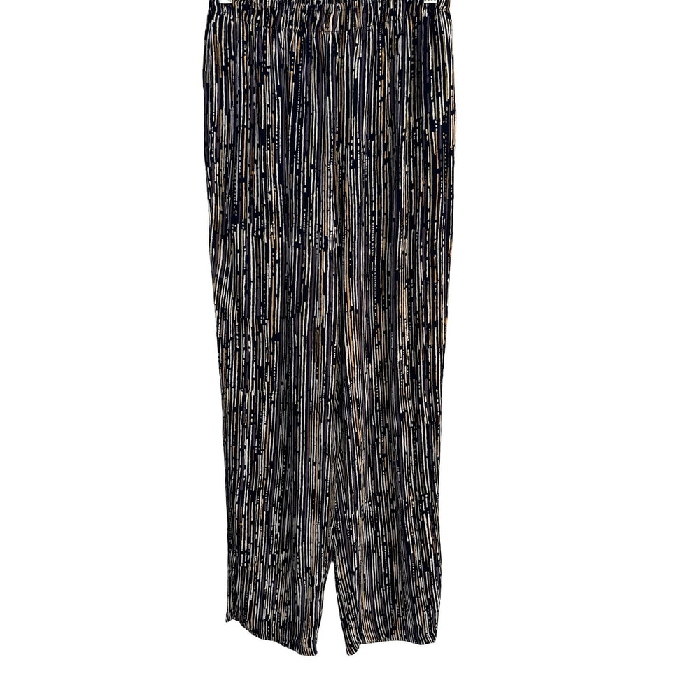 Clio Womens Abstract Dash Print Elastic Waist Straight Leg Pants Black Small