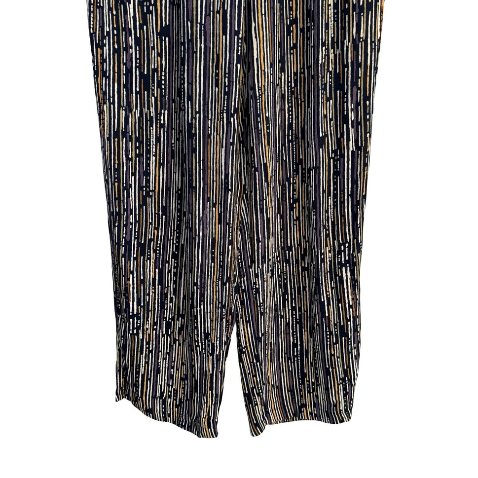 Clio Womens Abstract Dash Print Elastic Waist Straight Leg Pants Black Small