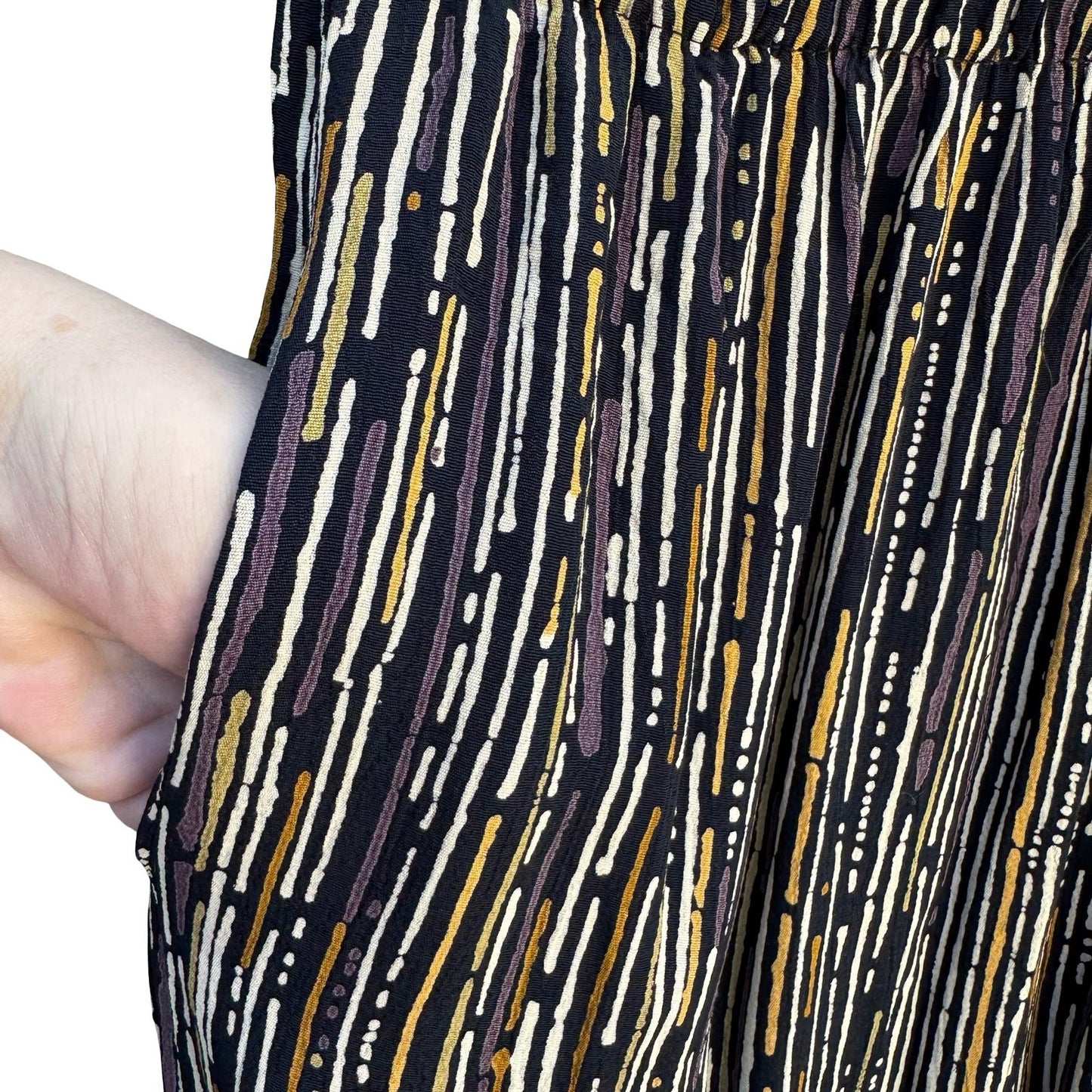 Clio Womens Abstract Dash Print Elastic Waist Straight Leg Pants Black Small