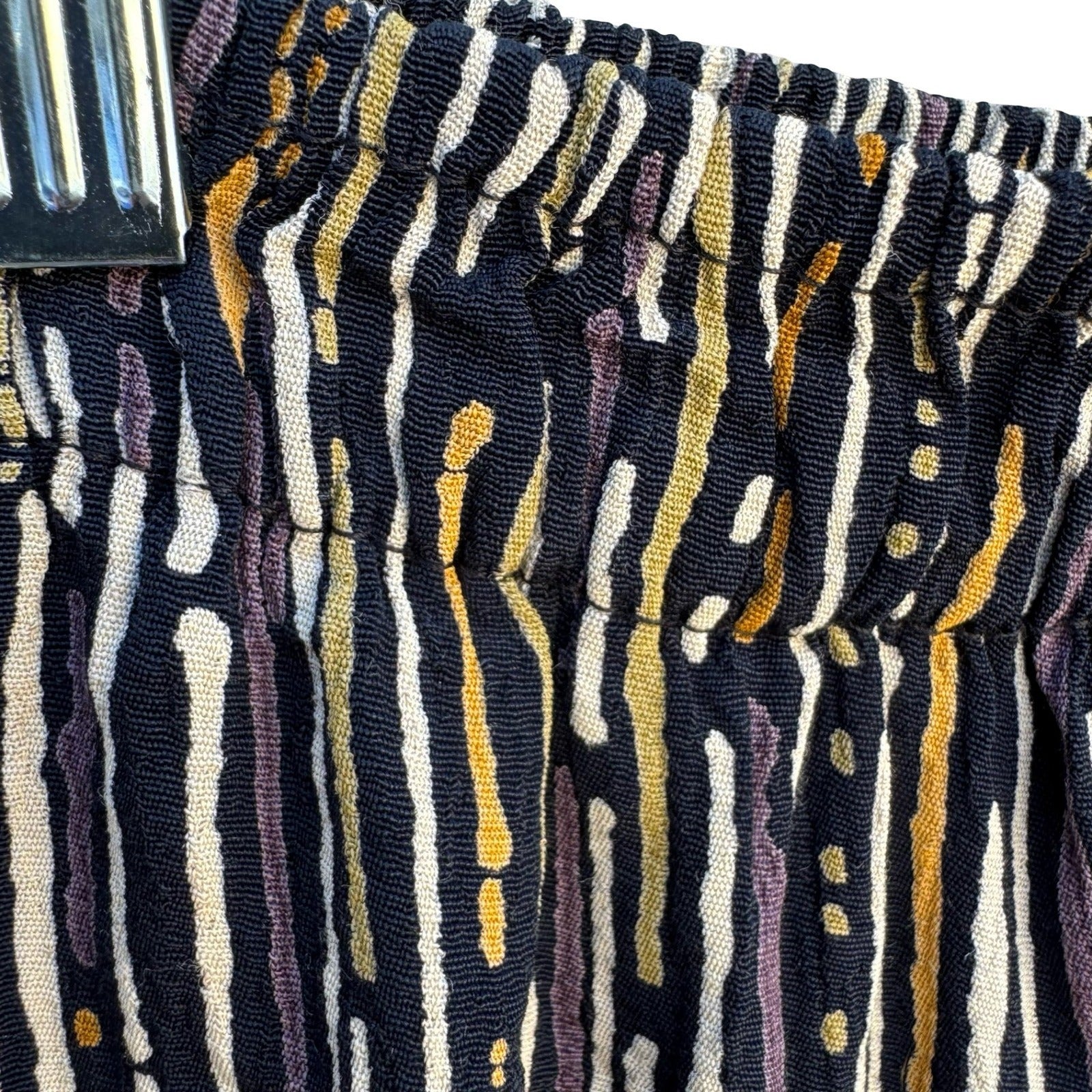 Clio Womens Abstract Dash Print Elastic Waist Straight Leg Pants Black Small