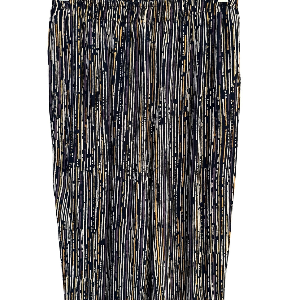 Clio Womens Abstract Dash Print Elastic Waist Straight Leg Pants Black Small