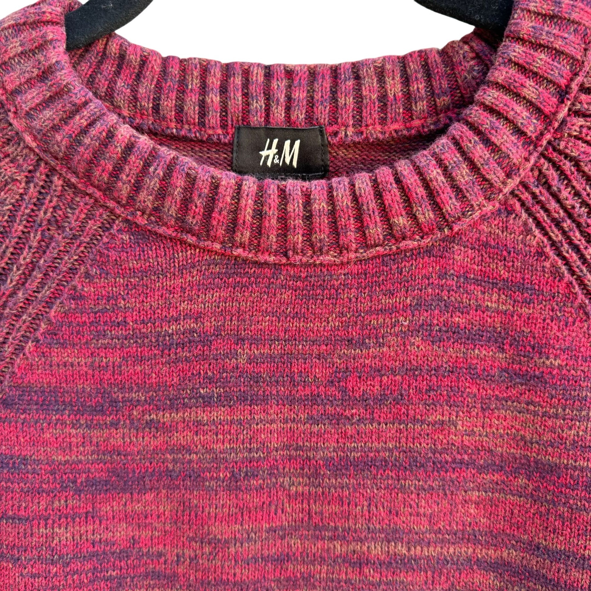 H&M Men's Cotton Red & Blue Marled Textured Crew Neck Long Sleeve Knit Sweater S