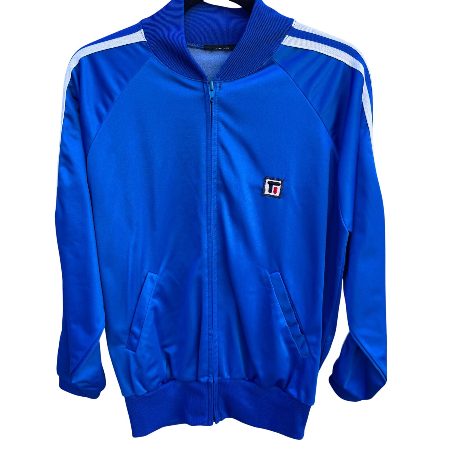 Todd I Vintage Satin Streetwear Athleisure Blue Striped Sleeves Track Jacket L