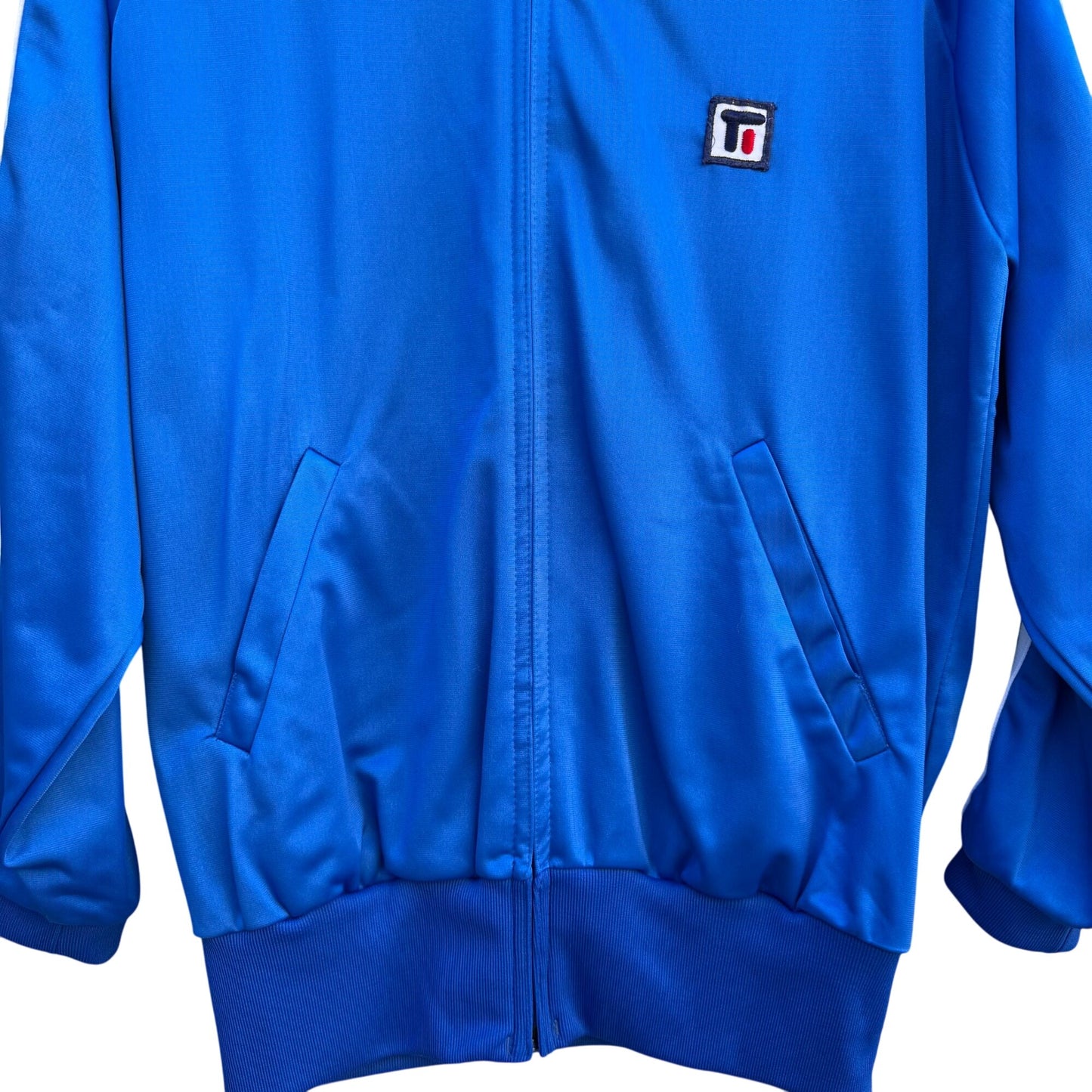 Todd I Vintage Satin Streetwear Athleisure Blue Striped Sleeves Track Jacket L