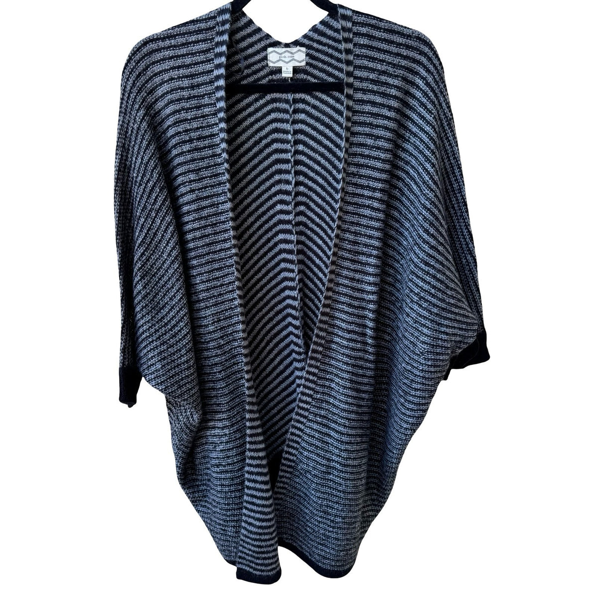 Pink Rose Dark Academia Minimalist Striped Chevron Batwing Open Front Cardigan L