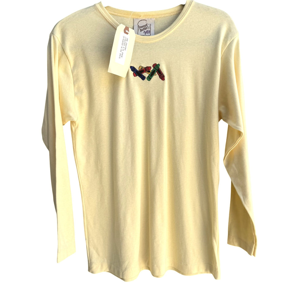 Peanut Butter & Jelly Long Sleeve Crayon Embroidered Light Butter Shirt New M