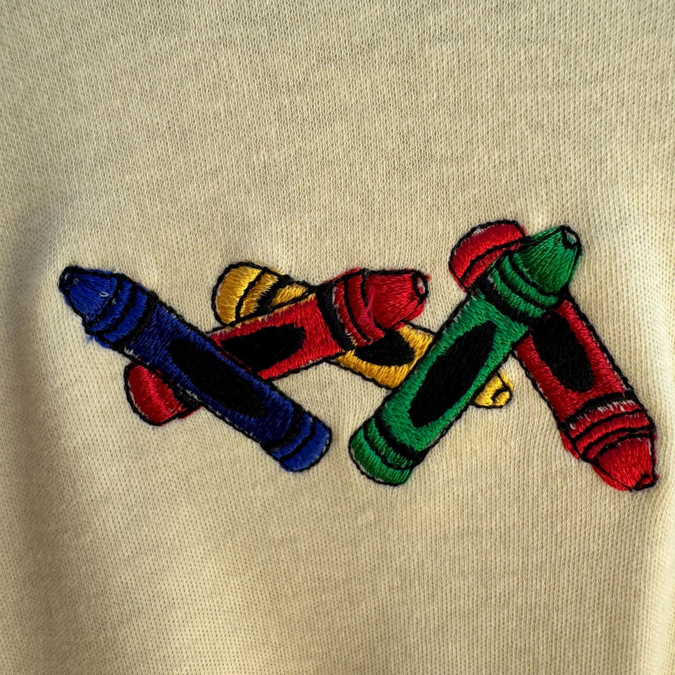 Peanut Butter & Jelly Long Sleeve Crayon Embroidered Light Butter Shirt New M