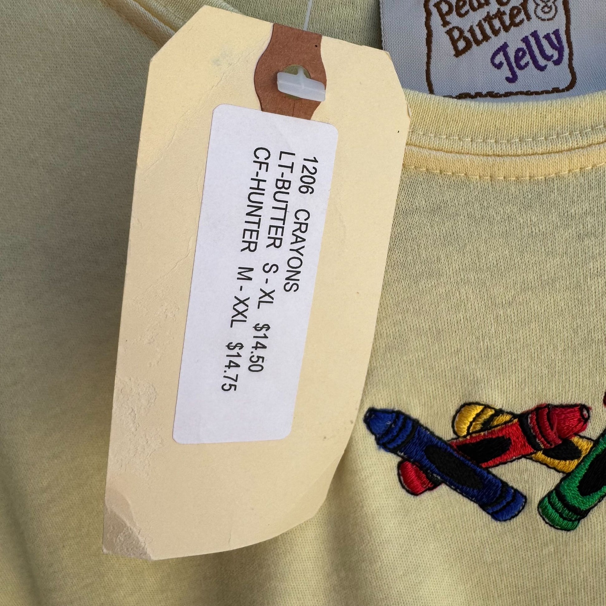 Peanut Butter & Jelly Long Sleeve Crayon Embroidered Light Butter Shirt New M