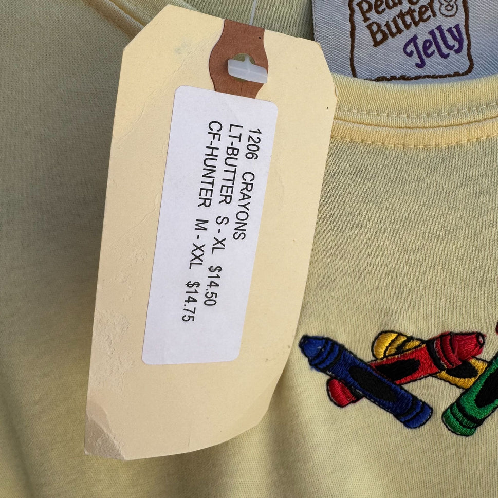 Peanut Butter & Jelly Long Sleeve Crayon Embroidered Light Butter Shirt New M