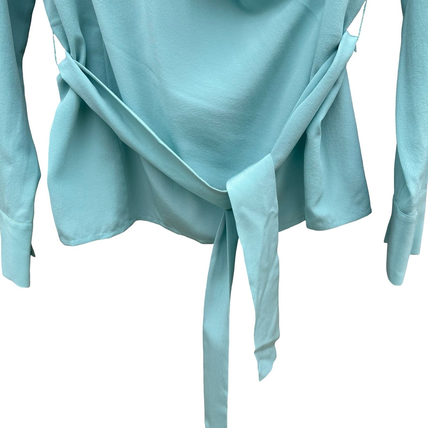 Randolph Duke The Look Aqua Blue 100% Silk Wrap Blouse HA2100 Womens Size 6 NWT