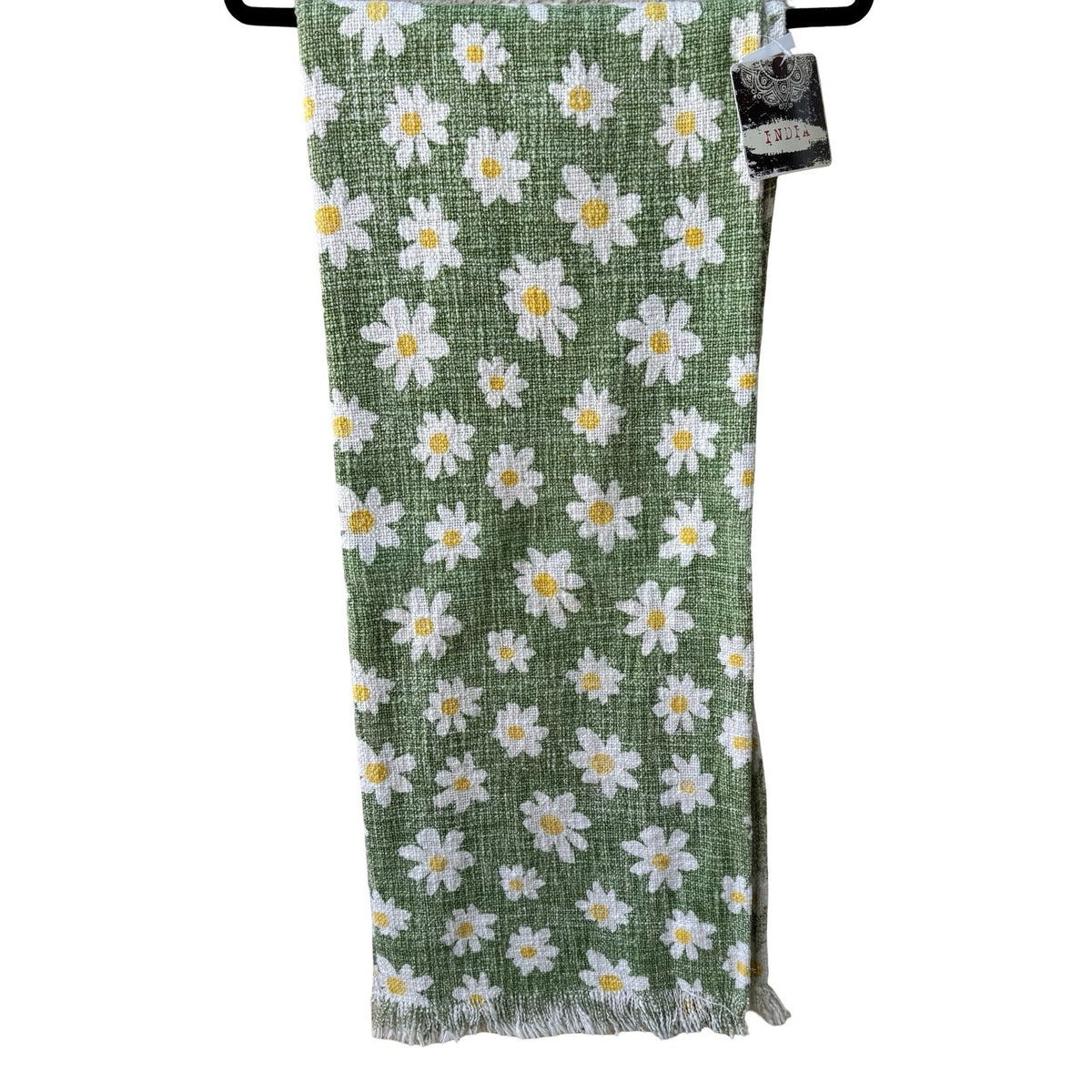 India Artisans Daisy Floral Stonewashed Woven Throw Blanket Green 50x60 NEW