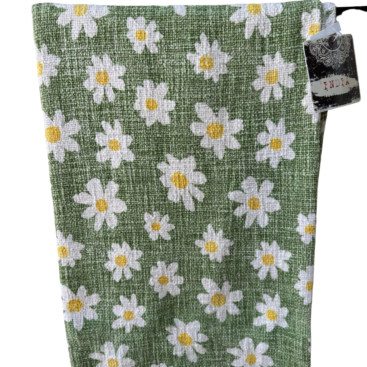 India Artisans Daisy Floral Stonewashed Woven Throw Blanket Green 50x60 NEW