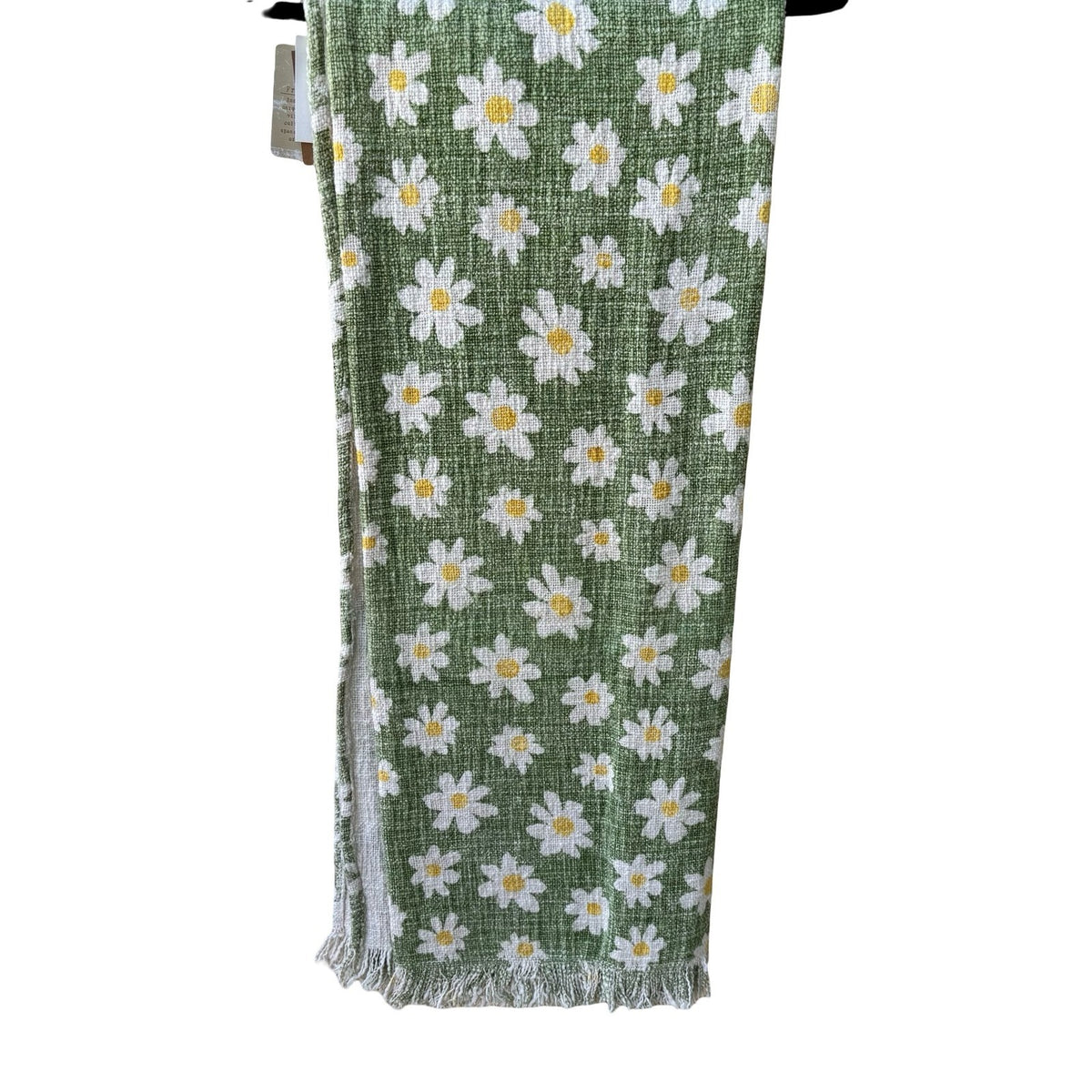 India Artisans Daisy Floral Stonewashed Woven Throw Blanket Green 50x60 NEW