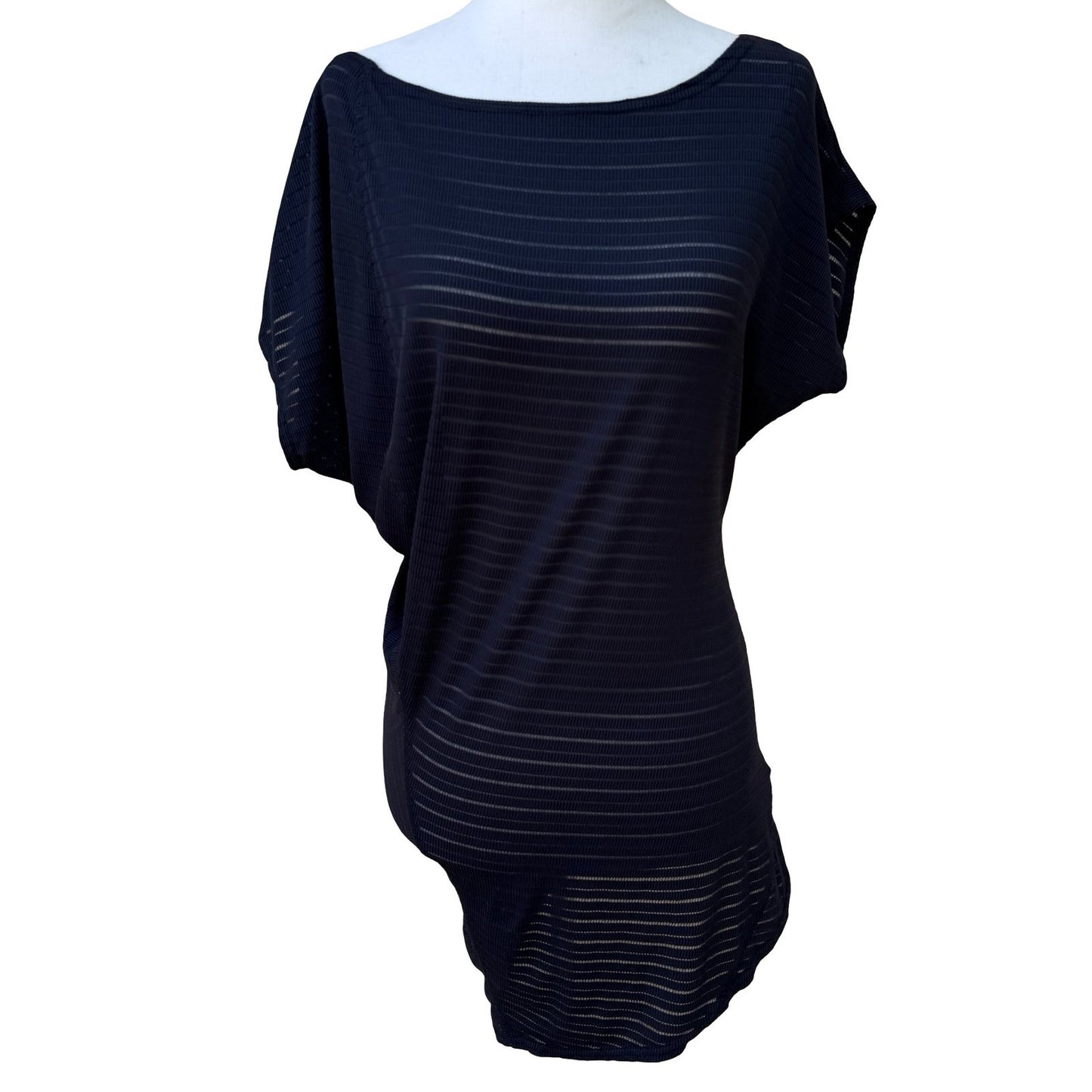Love Cody Ribbed Sheer Minimalist Resortwear Dolman Sleeve Tunic Blouse Black 8