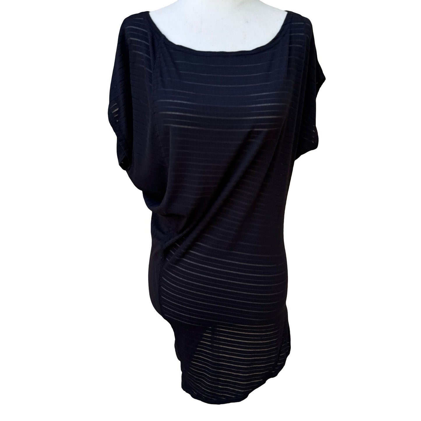 Love Cody Ribbed Sheer Minimalist Resortwear Dolman Sleeve Tunic Blouse Black 8