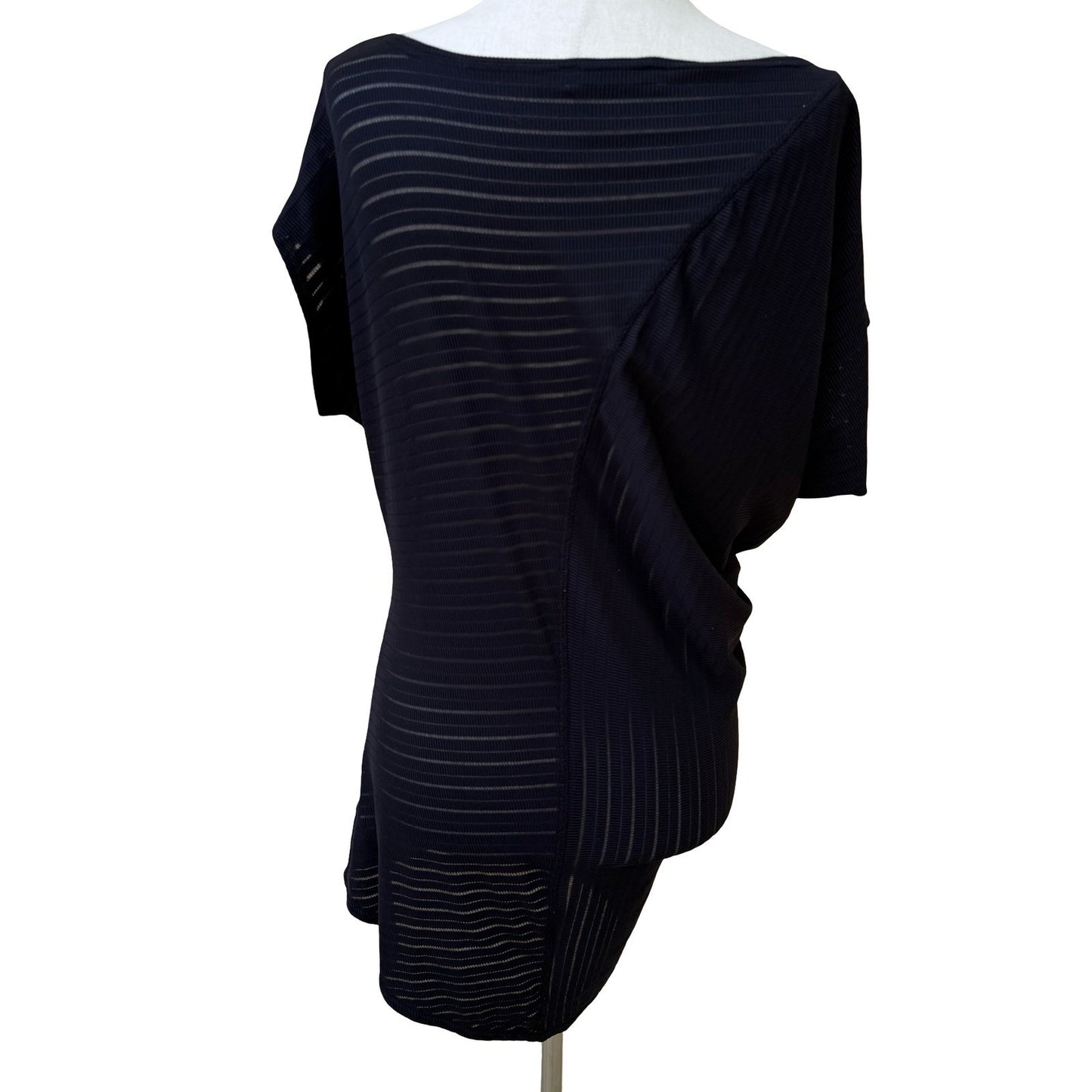 Love Cody Ribbed Sheer Minimalist Resortwear Dolman Sleeve Tunic Blouse Black 8