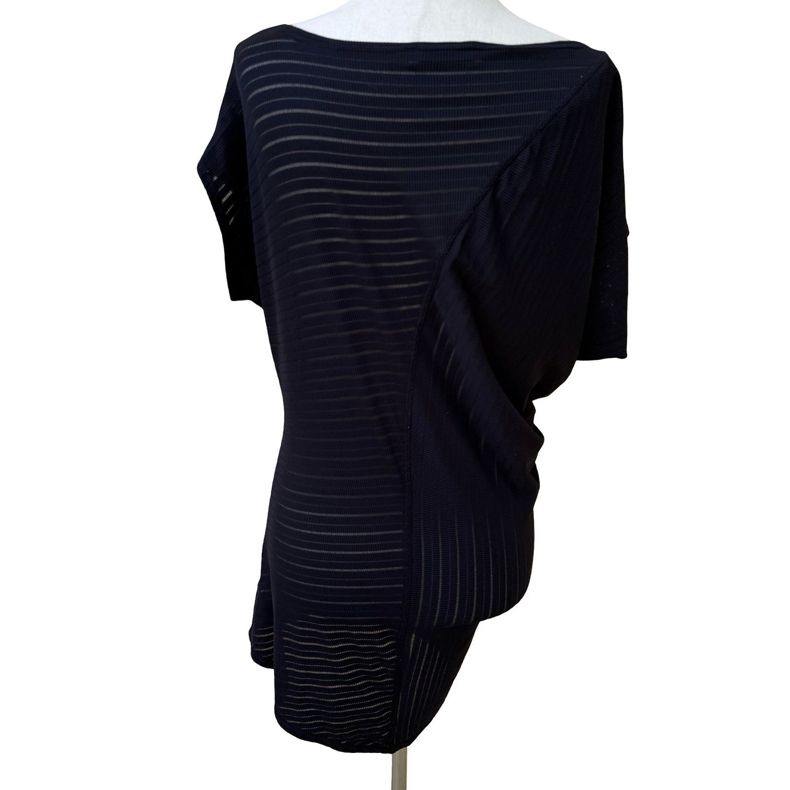 Love Cody Ribbed Sheer Minimalist Resortwear Dolman Sleeve Tunic Blouse Black 8