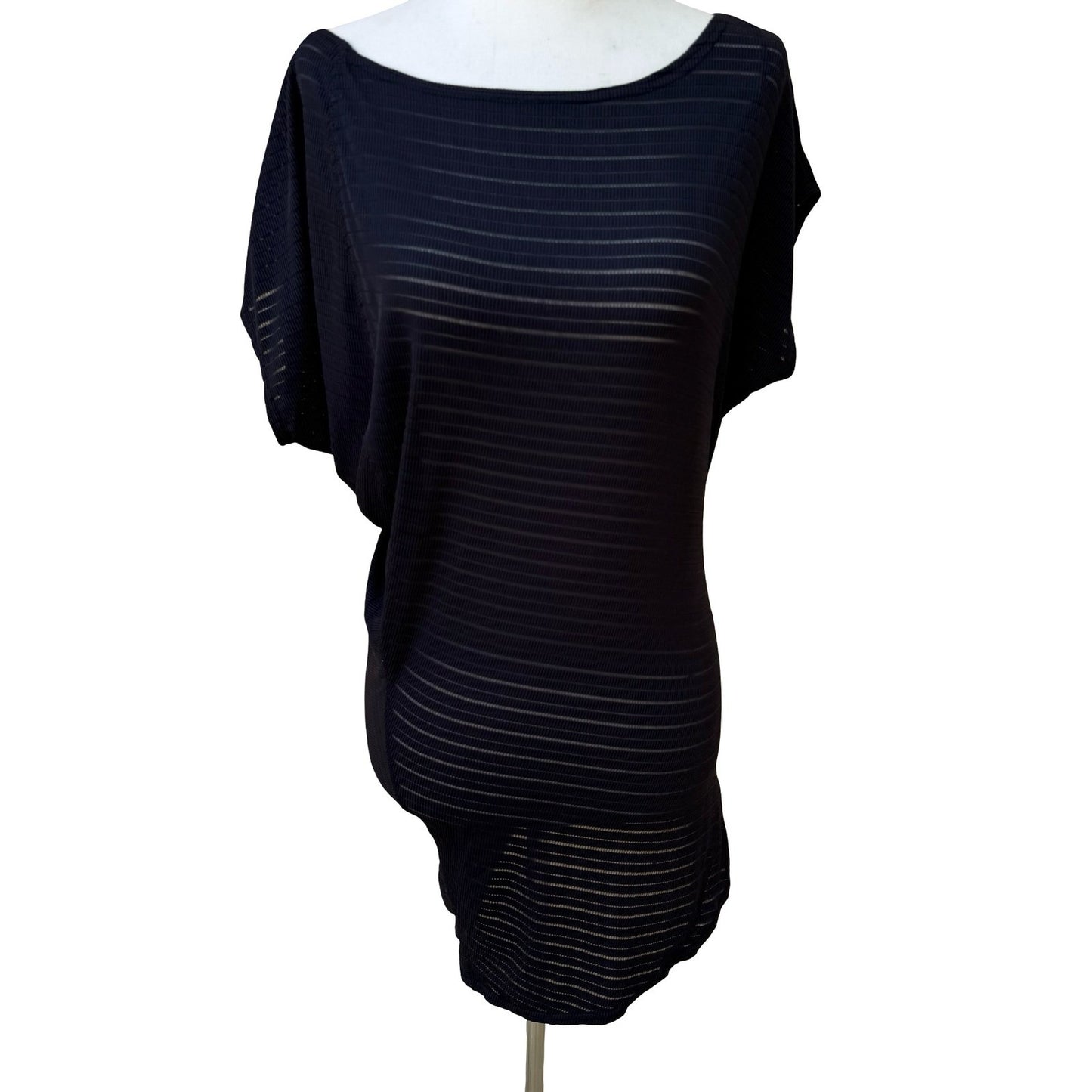 Love Cody Ribbed Sheer Minimalist Resortwear Dolman Sleeve Tunic Blouse Black 8