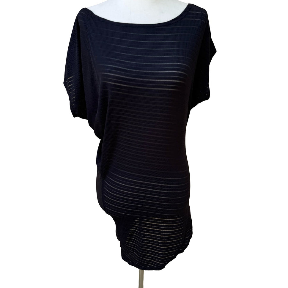 Love Cody Ribbed Sheer Minimalist Resortwear Dolman Sleeve Tunic Blouse Black 8