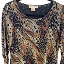 Switch Notations Y2K Mob Wife Animal Print Blouse Metallic Gold Leopard Tiger Womens L 3 image