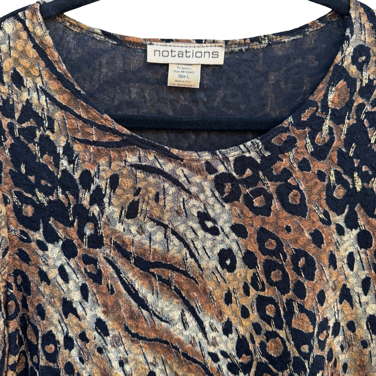 Notations Y2K Mob Wife Animal Print Blouse Metallic Gold Leopard Tiger Womens L