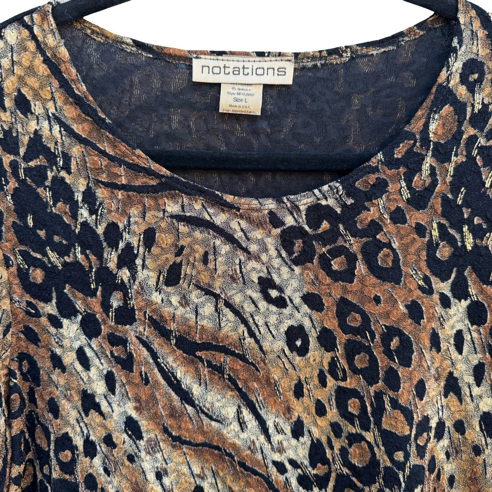 Notations Y2K Mob Wife Animal Print Blouse Metallic Gold Leopard Tiger Womens L