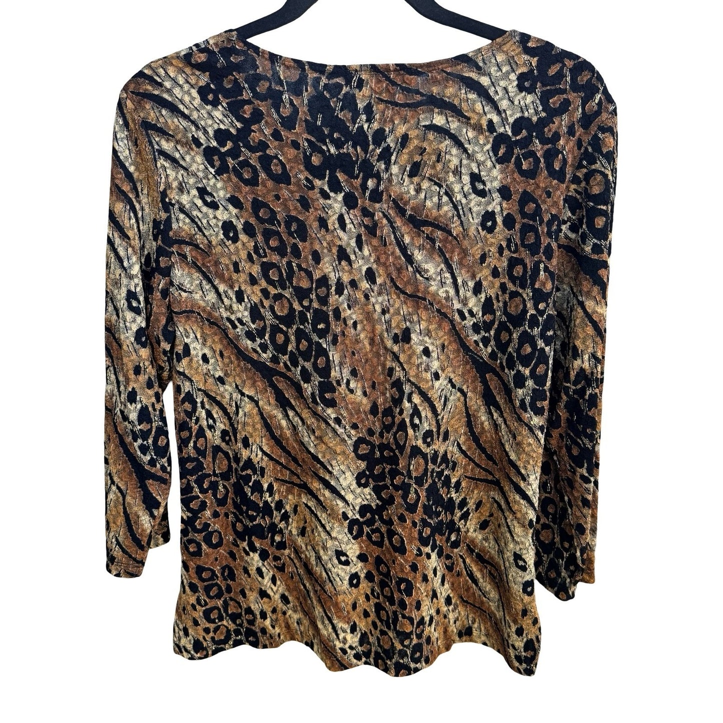 Notations Y2K Mob Wife Animal Print Blouse Metallic Gold Leopard Tiger Womens L