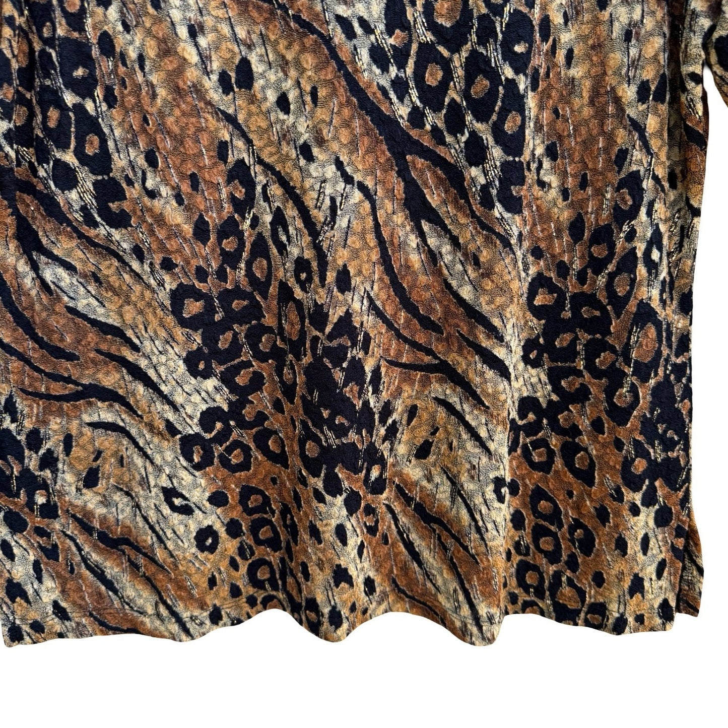 Notations Y2K Mob Wife Animal Print Blouse Metallic Gold Leopard Tiger Womens L
