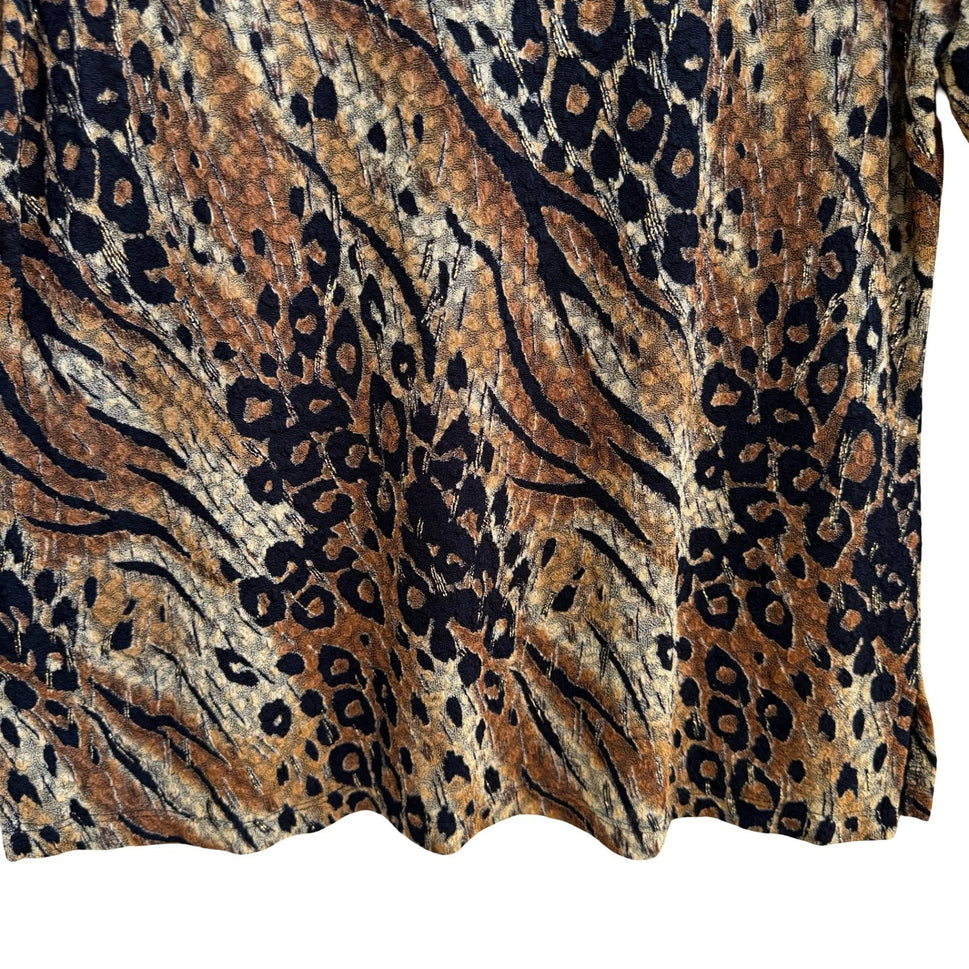 Notations Y2K Mob Wife Animal Print Blouse Metallic Gold Leopard Tiger Womens L