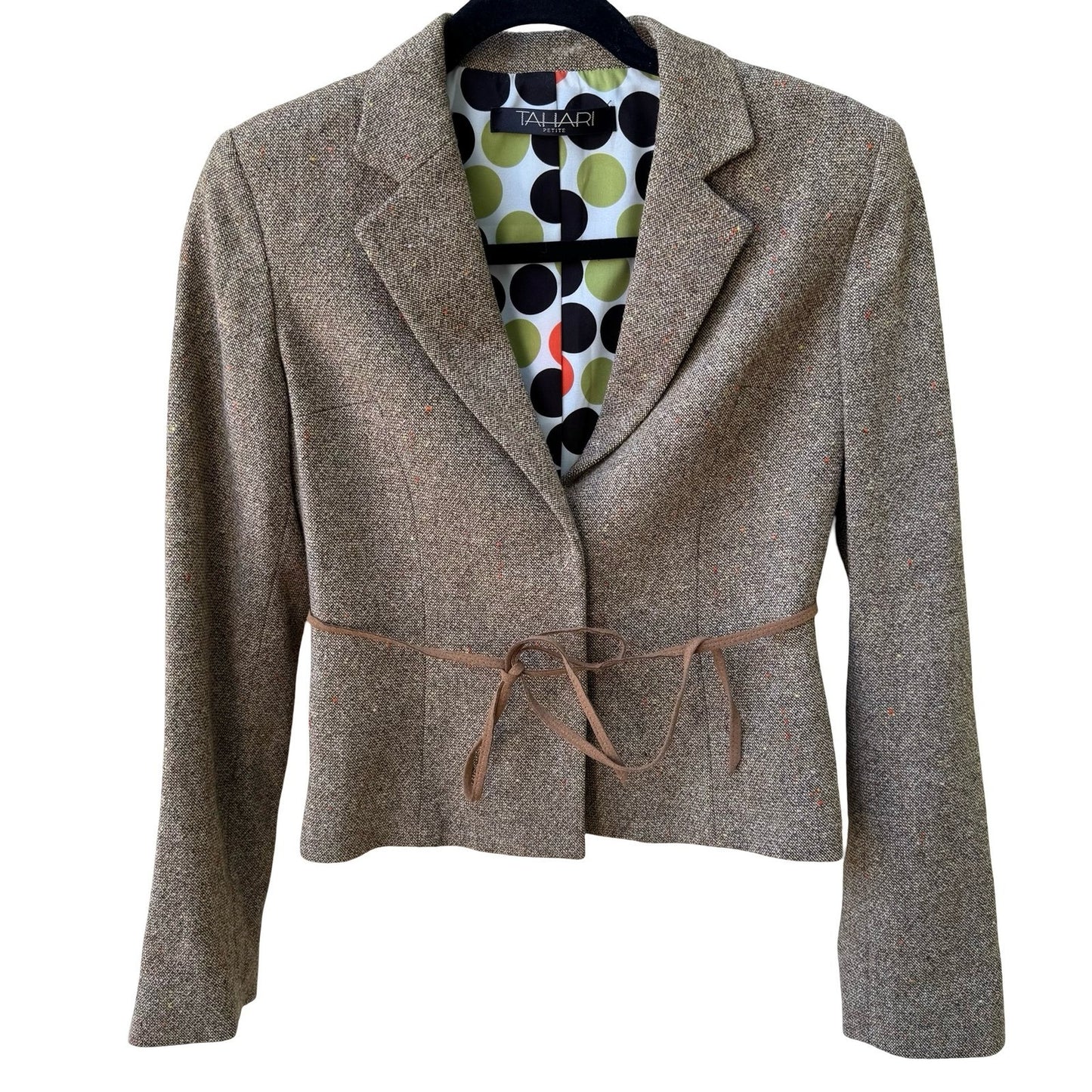 Tahari Tweed Wool Blend Dark Academia Professor Core Blazer Jacket Tie Waist 2